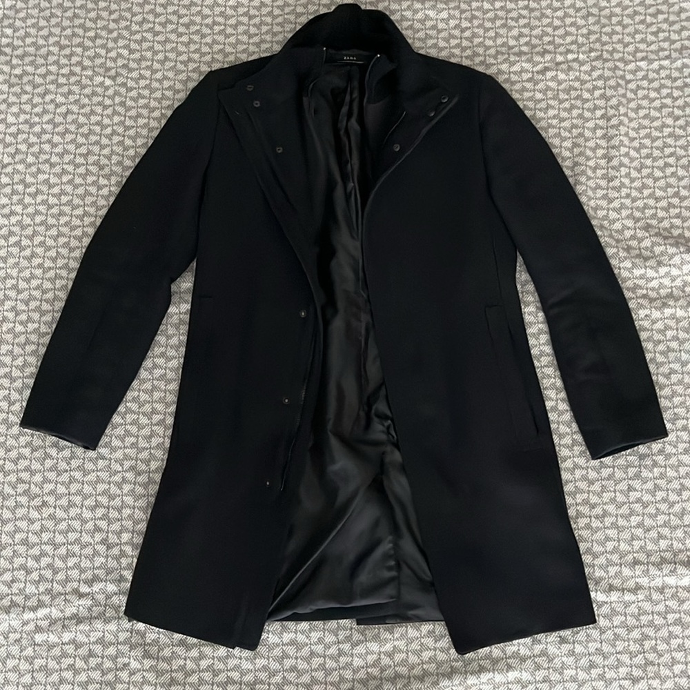 Zara Black Leather Long Coat (S)